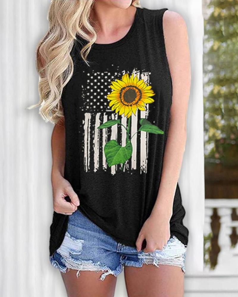 

Sunflower Flag Print Tank Top, Yellow