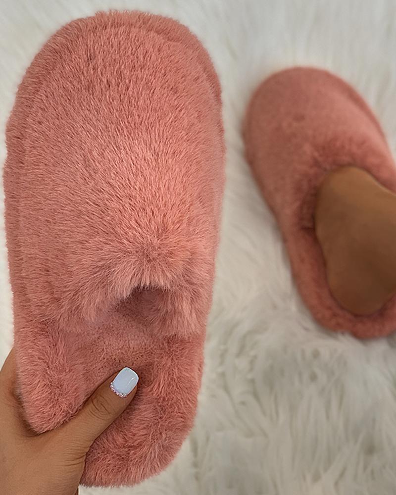 

Plain Close Toe Fluffy Slippers, Orange