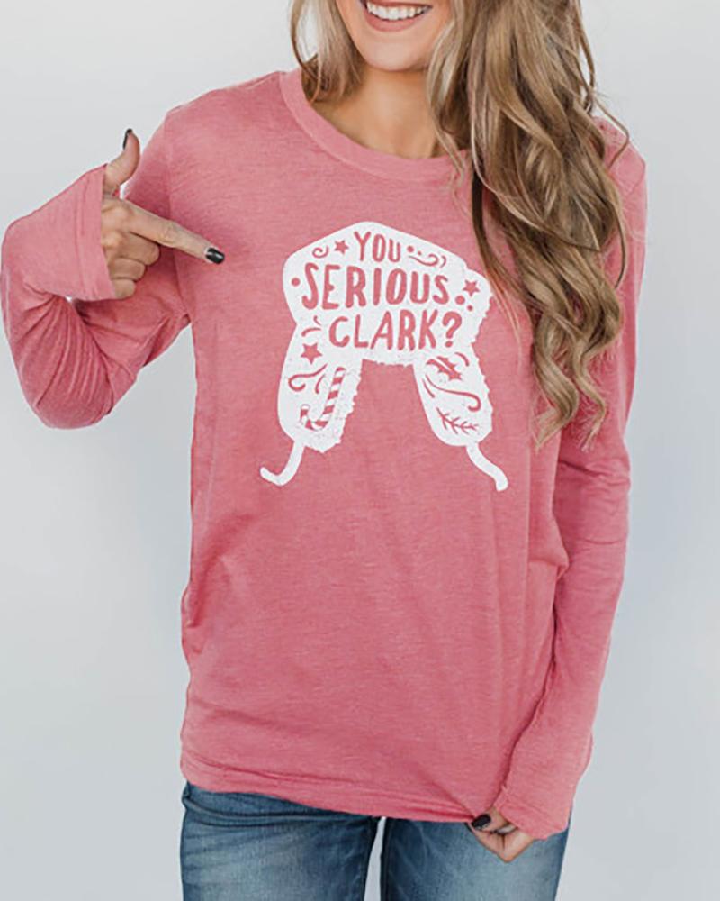 

Letter Print Long Sleeve Women Top, Pink