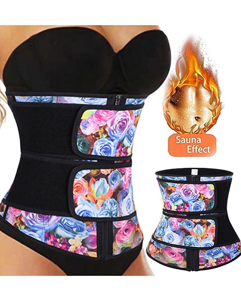 

Floral Leopard Snakeskin Print Compression Double Strap Latex Waist Trainer, Multicolor