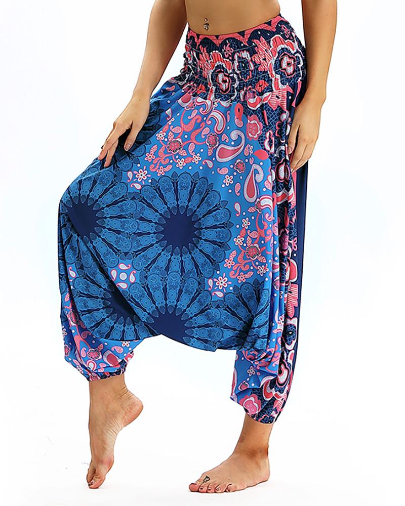 

Print Wide Leg High Waist Yoga Pants, Blue