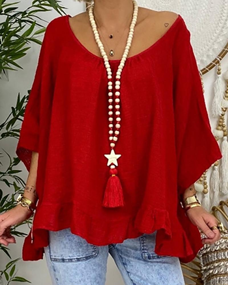 

Ruffles Trim Backless Solid Top, Red