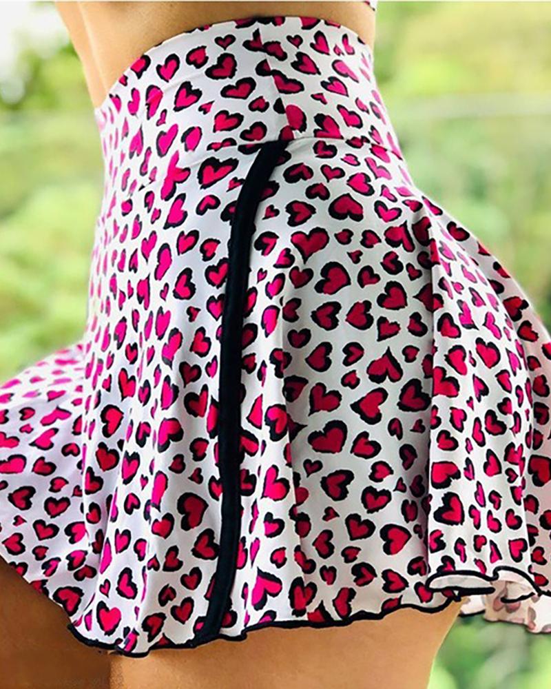 

Tie Dye / Heart Print Fitness High Waist Split Stretch Yoga Skorts, White