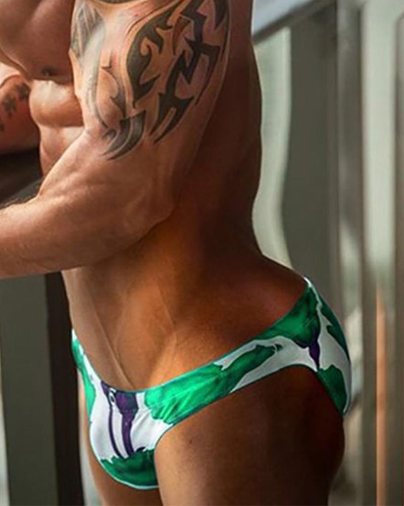 

Flower Print Swim Briefs, Green