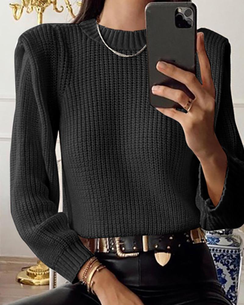 

Plain Long Sleeve Knit Sweater, Black