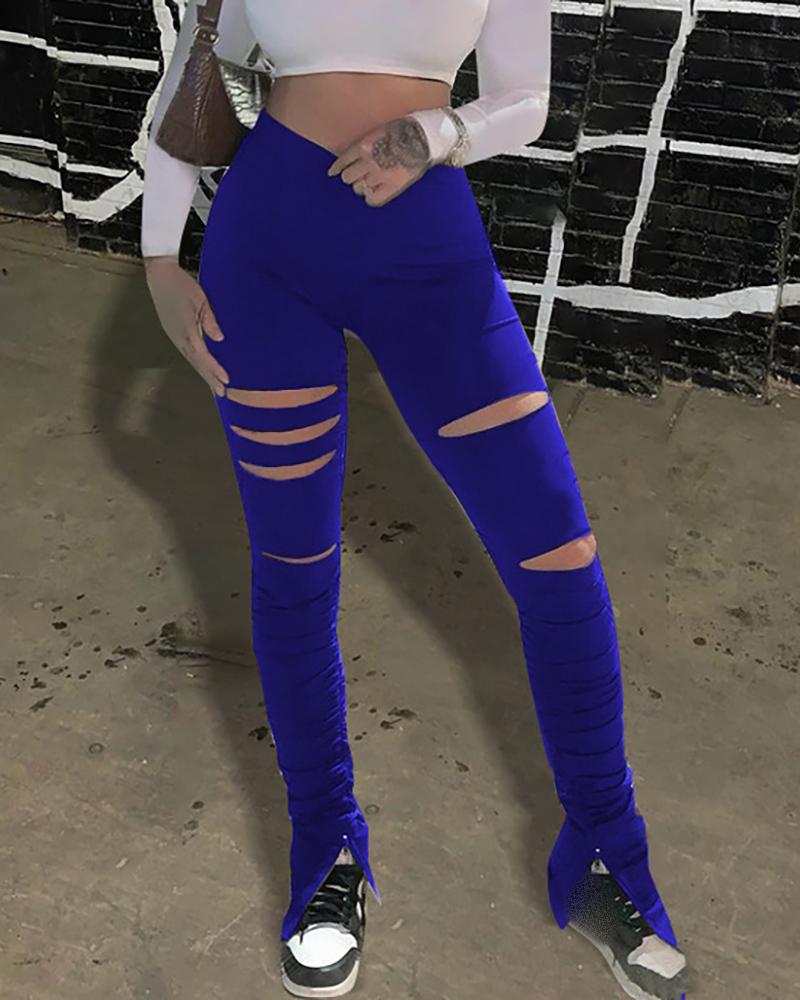 

High Waist Cutout Skinny Pants, Blue