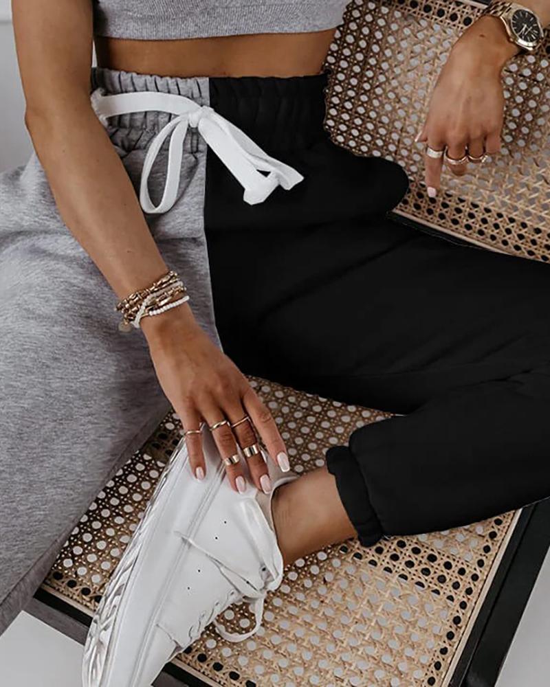 

High Waist Drawstring Casual Sweatpants, Black