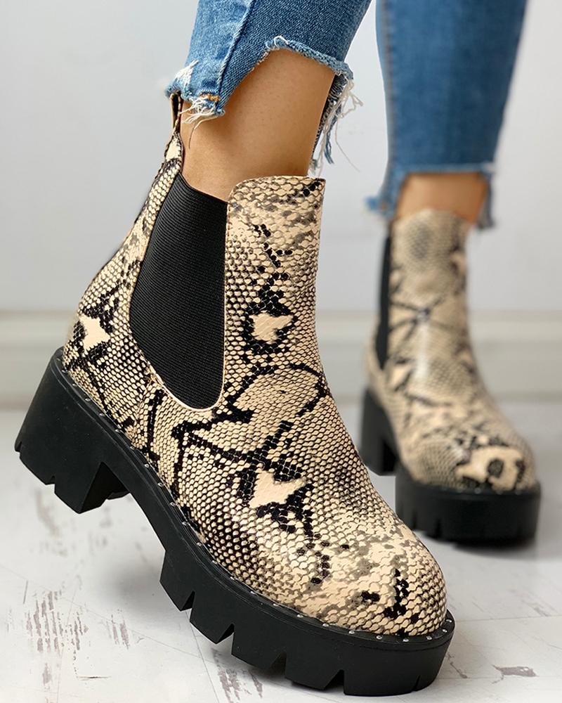 chunky snakeskin boots