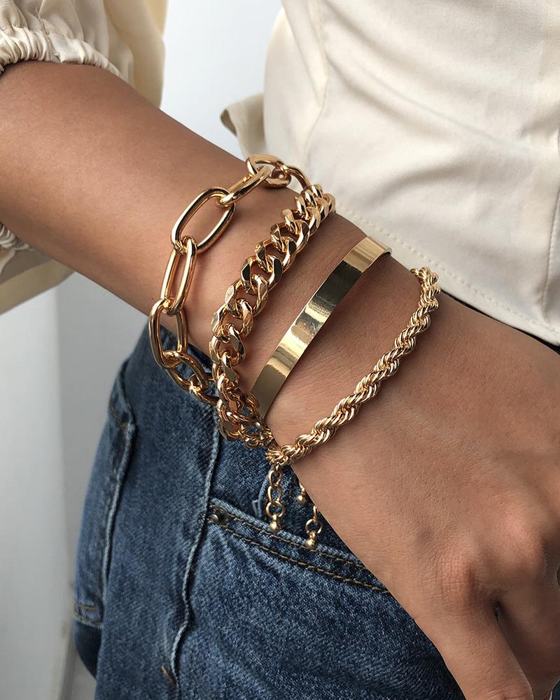 

4PCS Simple Chain Bracelet Set, Gold