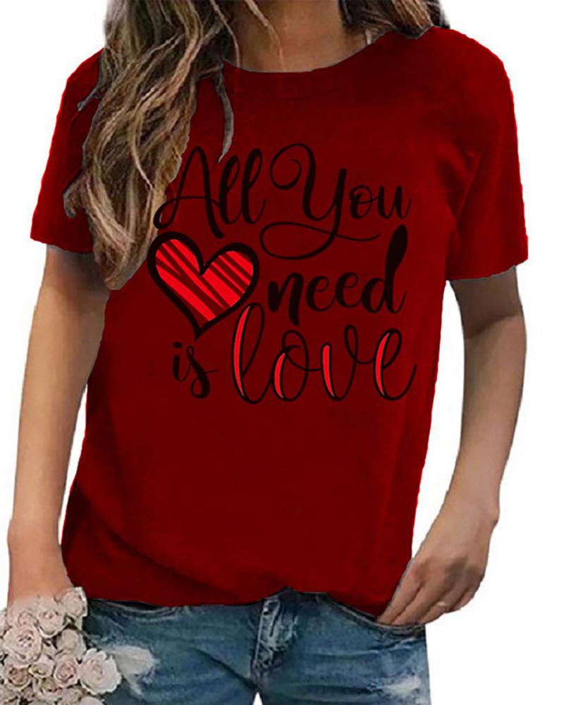 

Letter Print Short Sleeve Round Neck T-shirt, Red