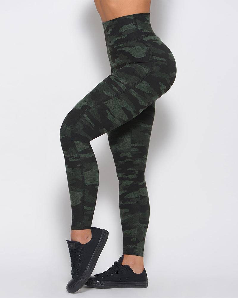 

Camouflage Print Skinny Yoga Pants, Army green