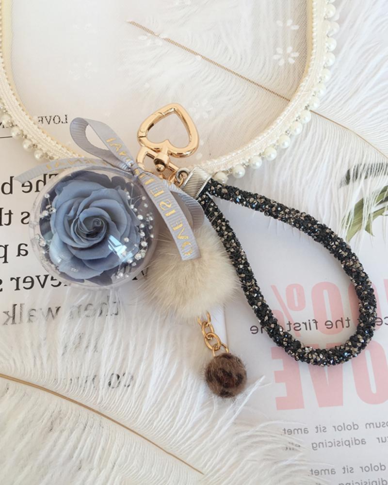 

Pom Pom Transparent Ball Eternal Rose Keychain, Blue