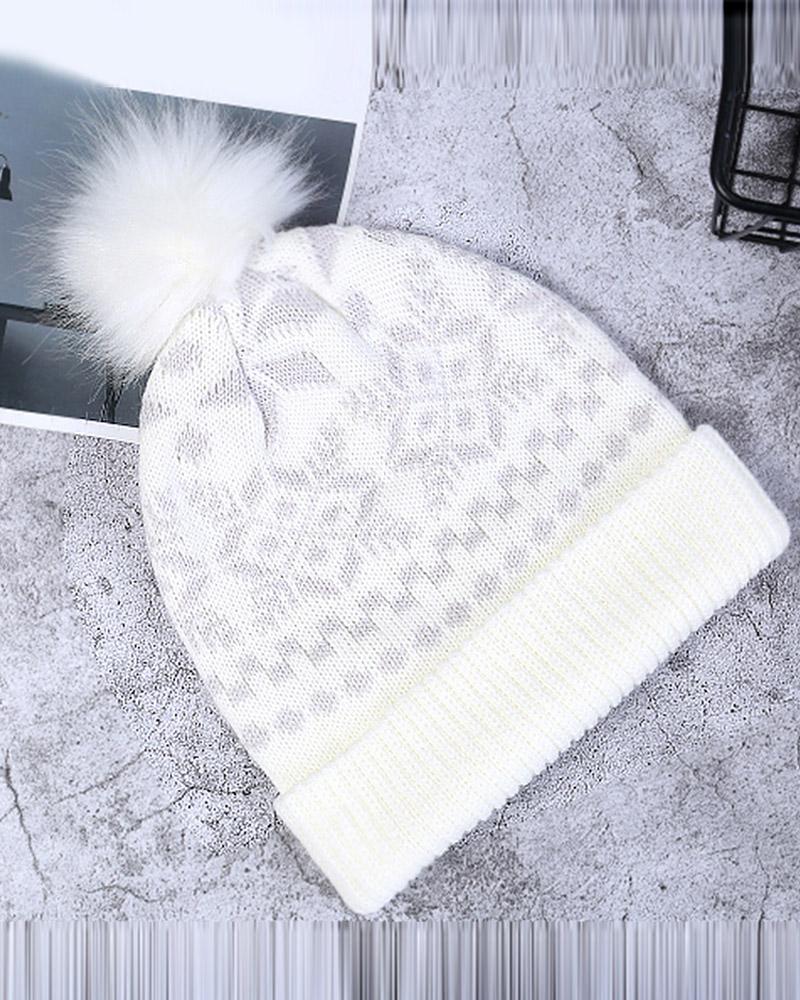 

Christmas Print Pom Pom Cuffed Beanie, White
