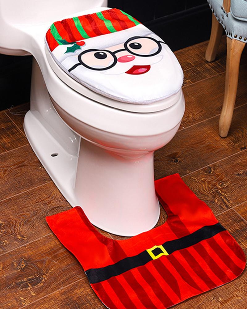 

2PCS Christmas Santa / Snowman Print Toilet Seat Cover & Rug Set, Style2