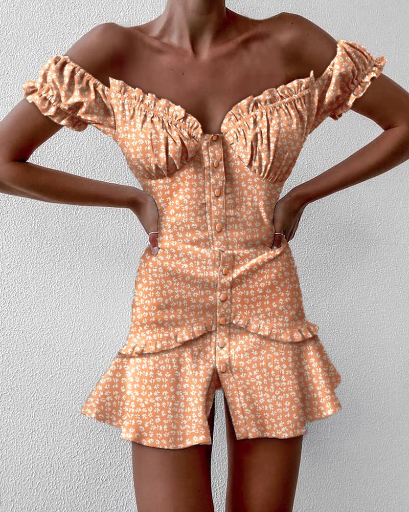 

Ditsy Floral Print Frill Hem Mini Dress, Orange