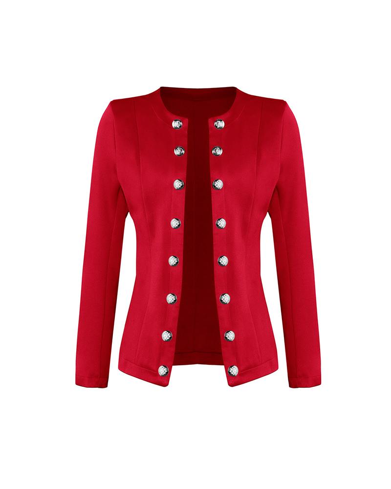 

Solid Button-down Long Sleeve Fitting Jackets, Red