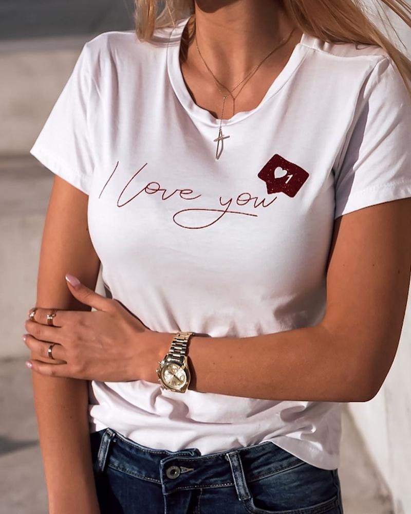 

Letter Print Short Sleeve T-Shirt, White