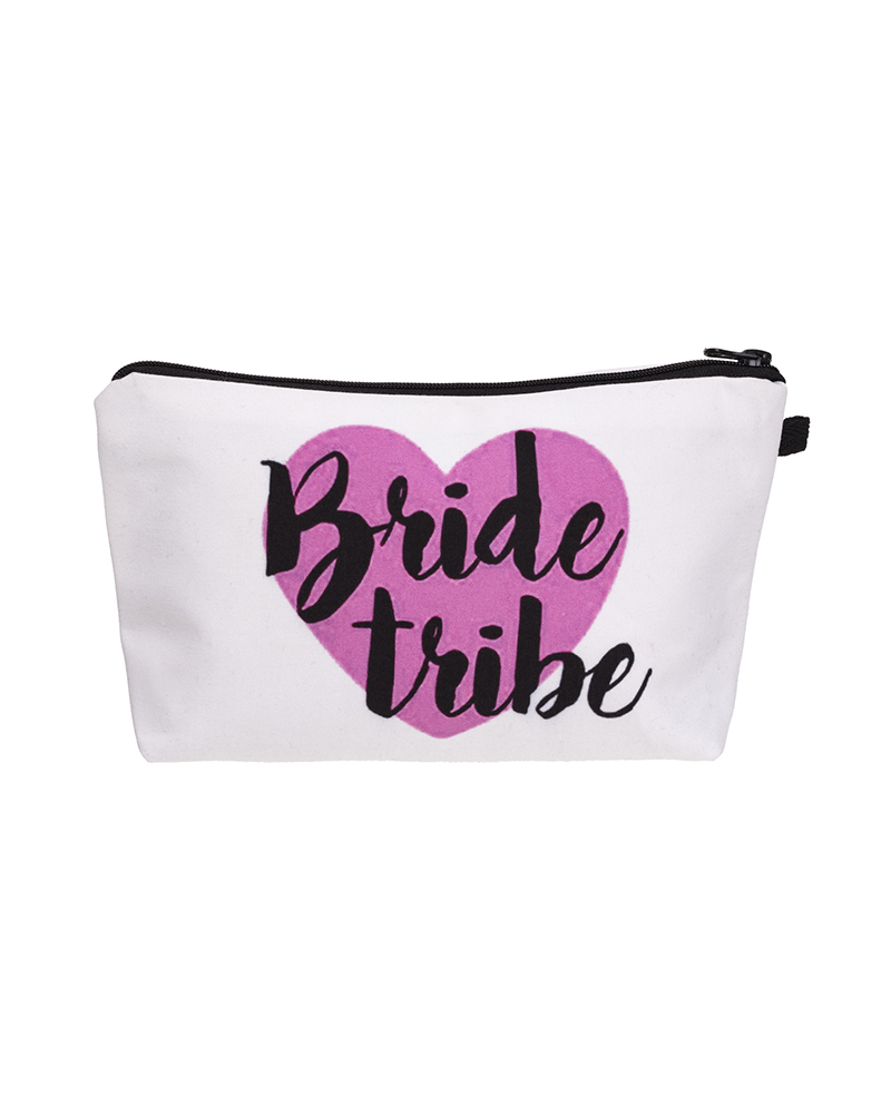

Letter Heart Print Zip Makeup Bag, White