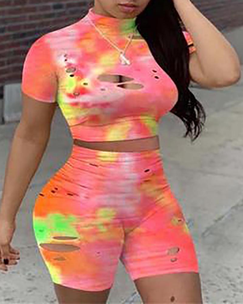 

Tie Dye Print Cutout High Waist Butt Lifting Active Sets, Pink