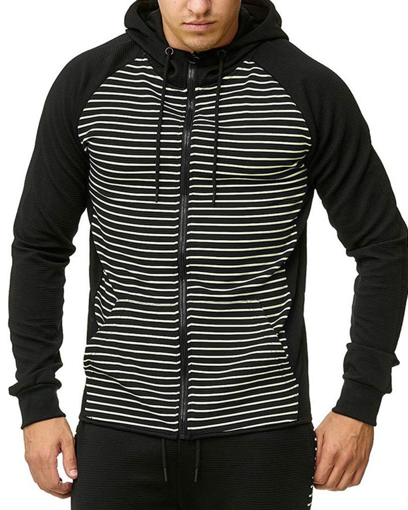 

Striped Colorblock Long Sleeve Hooded Coats, White