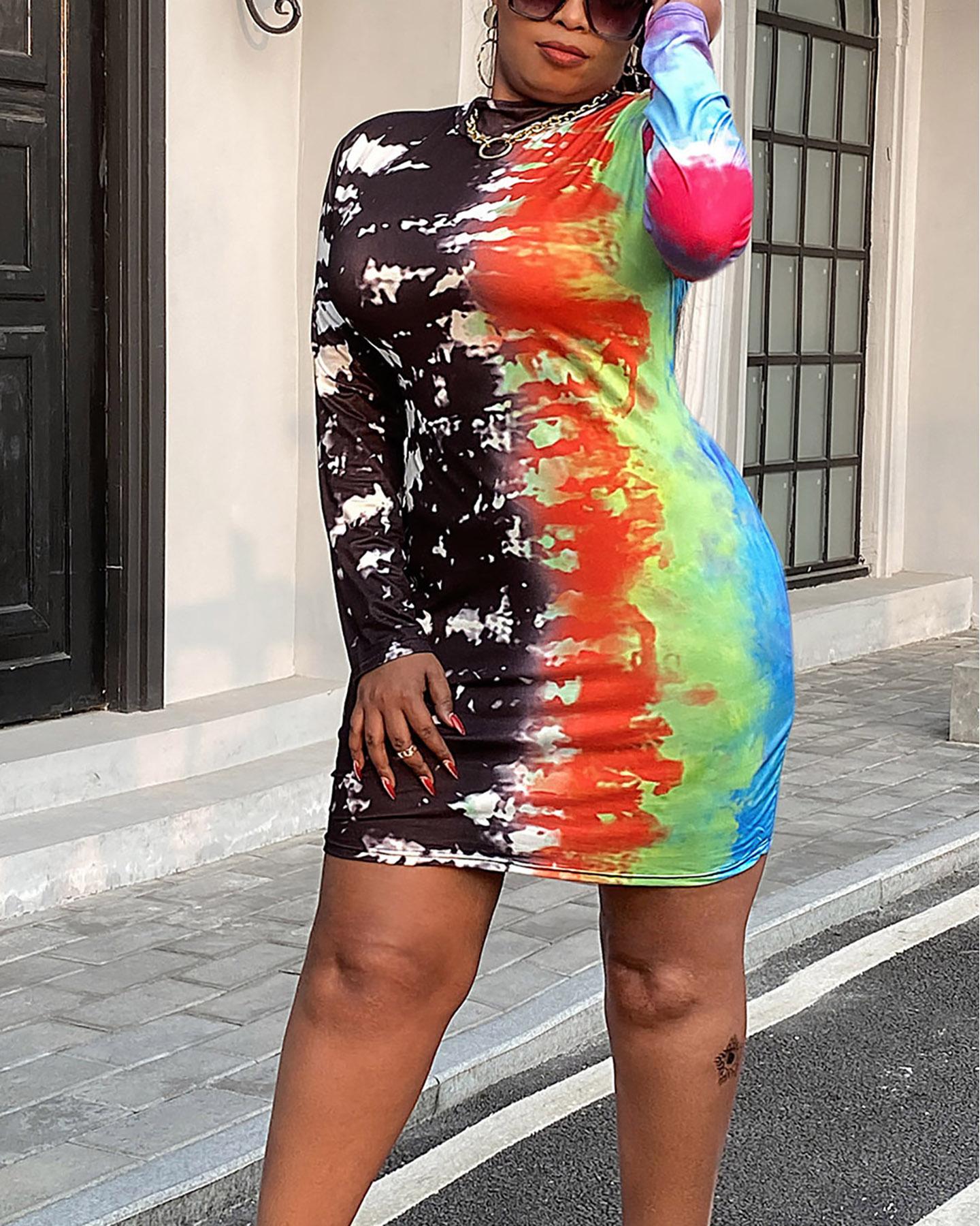 

Plus Size Colorblock Long Sleeve Dress, Multicolor