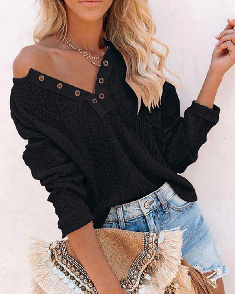 

Eyelet Long Sleeve Casual Top, Black