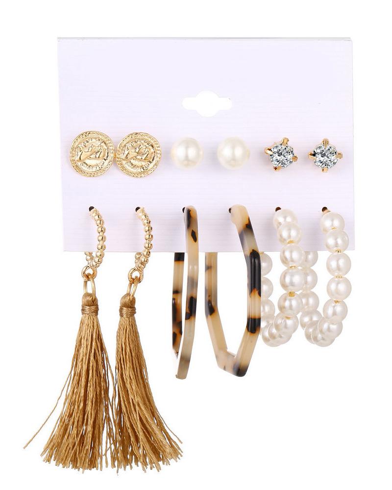 

6 Pairs Beaded Hoop Ear Cuff Earring Set, Style2