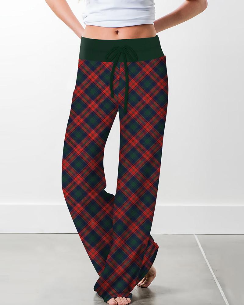 

Plaid / Floral / Christmas Print Drawstring Pants, Style1