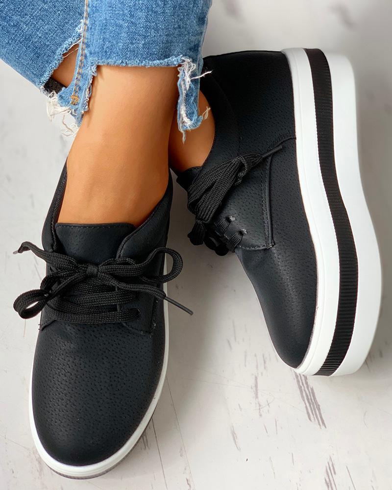

Colorblock Casual Platform Lace-Up Sneakers, Black