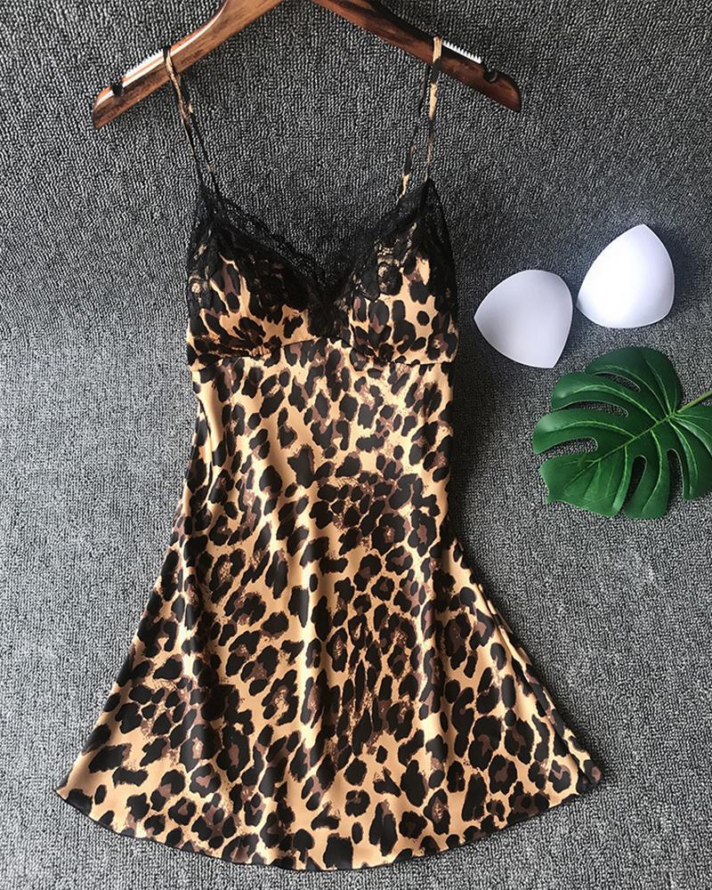 

Leopard Print Lace Trim Cami Dress