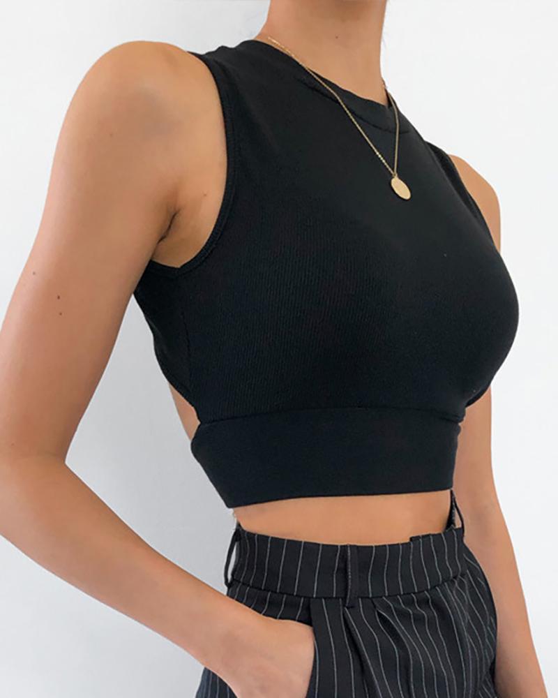 

Tied Detail Backless Sleeveless Top, Black