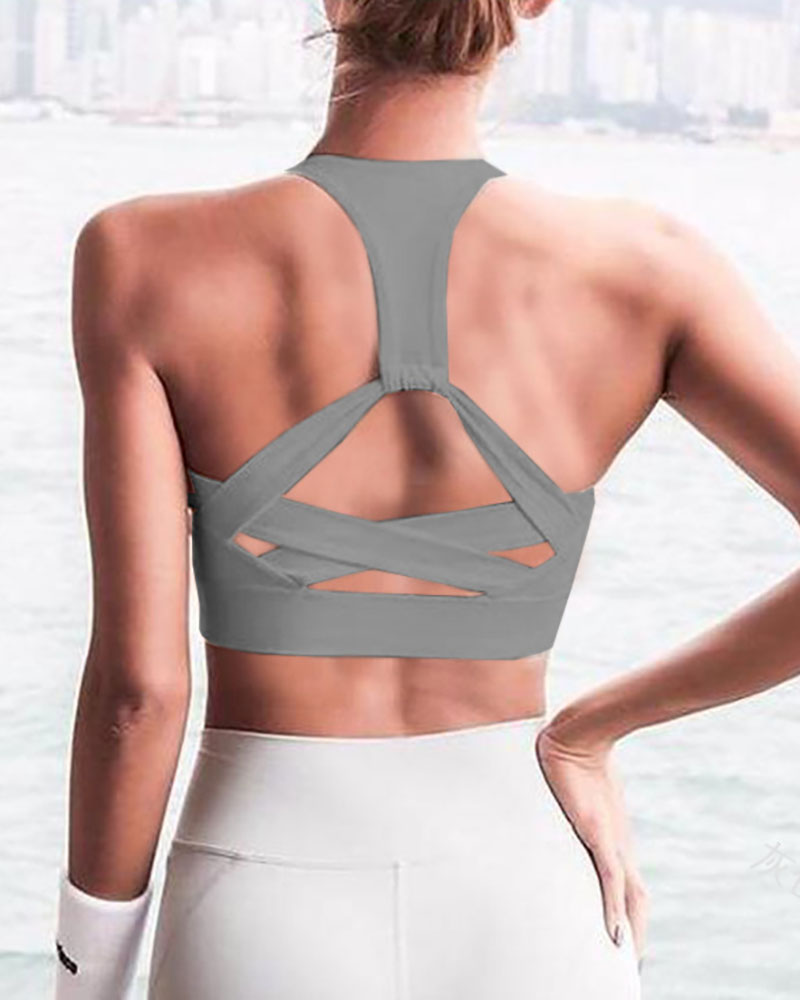 

Plain Racer Back Sports Bra, Gray