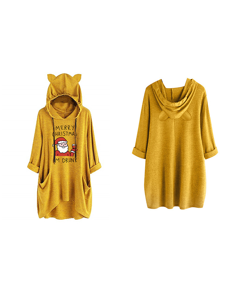 

Christmas Letter Santa Print Hooded Top, Yellow