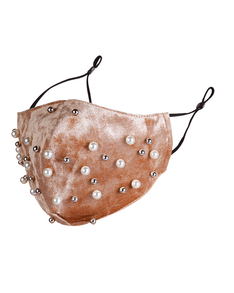 

Multi Beaded Velvet Breathable Face Mask, Apricot