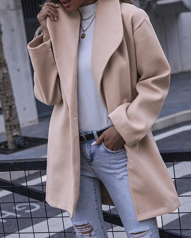 

Plain Long Sleeve Casual Coat, Apricot