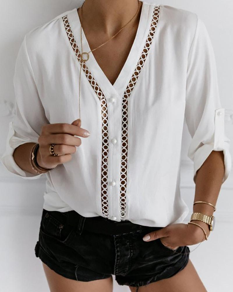 

Hollow Out Lace White Blouse