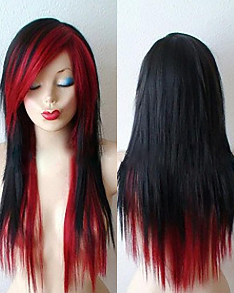 

26 inch black Wine Red Long Straight Scene Hairstyle Wig