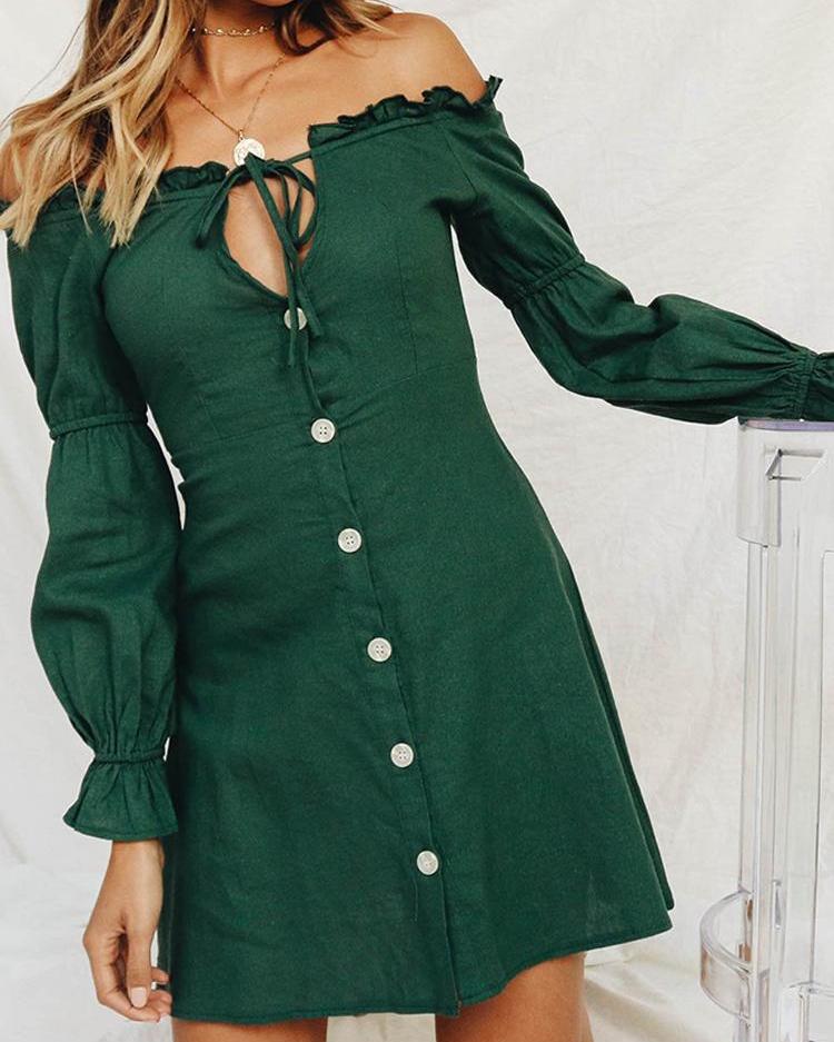 

Single Breasted Cutout Bardot Dress, Green