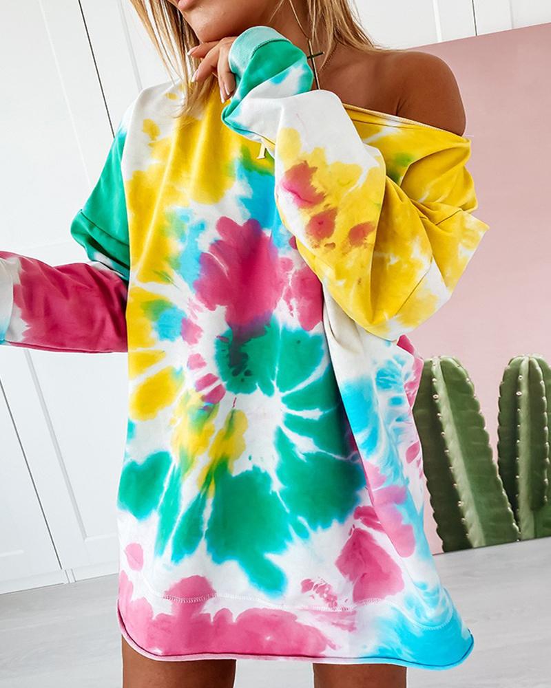 

Tie Dye Print Long Sleeve Casual Dress, Multicolor