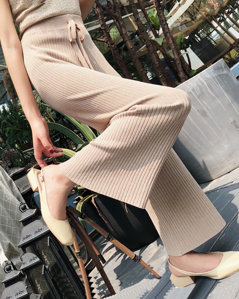 

Drawstring Plain Straight Leg Pants, Apricot