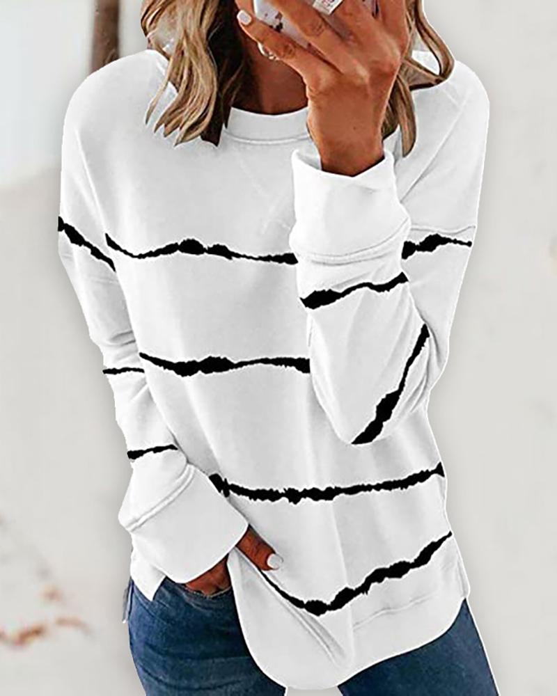 

Tie Dye Print Long Sleeve Casual Sweatshirt, White