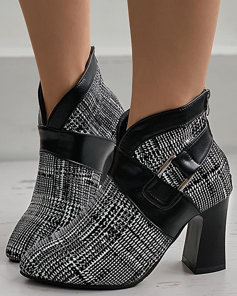 

Plaid / Houndstooth Buckle Chunky Boots, Gray