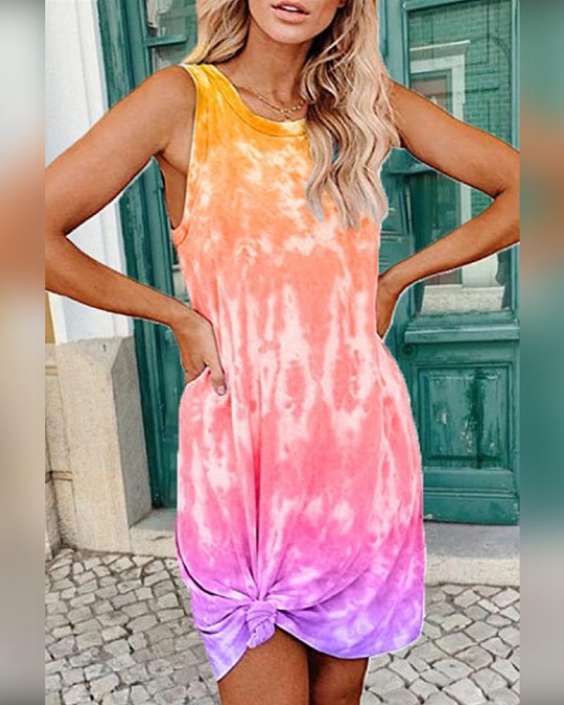 

Tie Dye Sleeveless Loose Mini Dress, Yellow