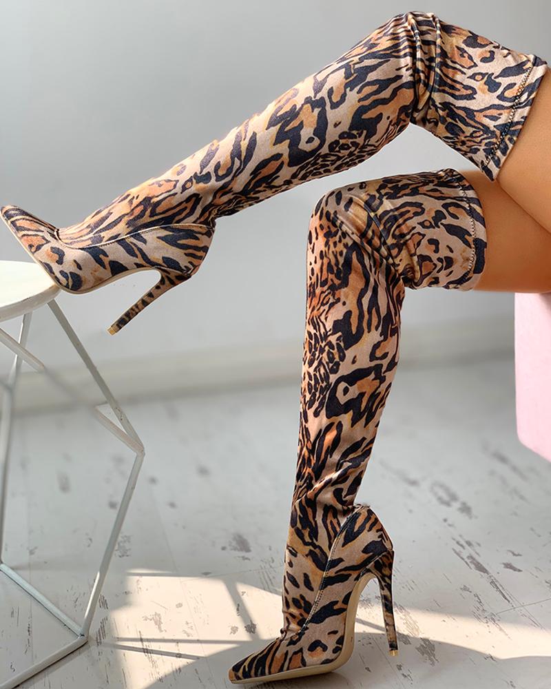 leopard thigh boots