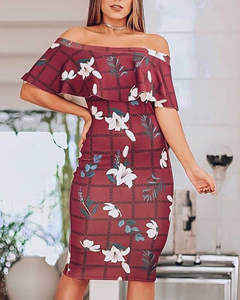 

Ruffles Package Hip Dress, Wine red