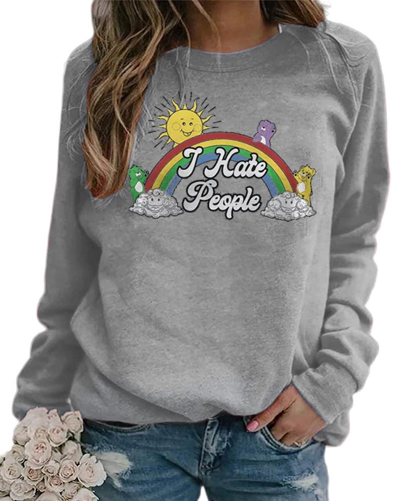 

Letter Rainbow Print Long Sleeve Sweatshirt, Gray