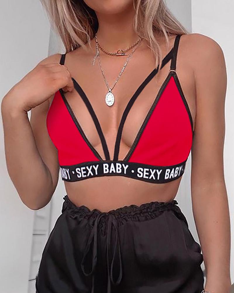 

Letter Strap Cutout Push Up Bra Tank Top Sport Unlined Bralette, Red