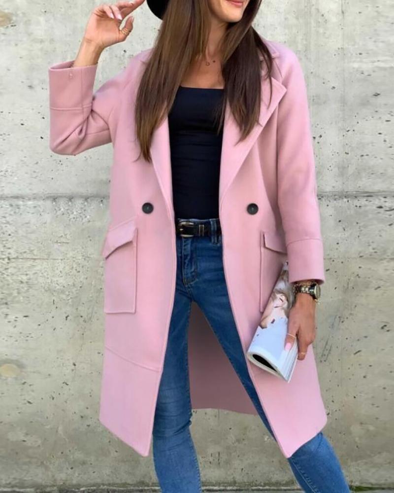 

Plain Pocket DesignButtoned Trench Coat, Pink