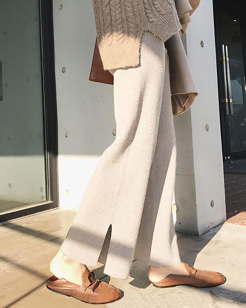 

Plain Slit Straight Leg Pants, Apricot