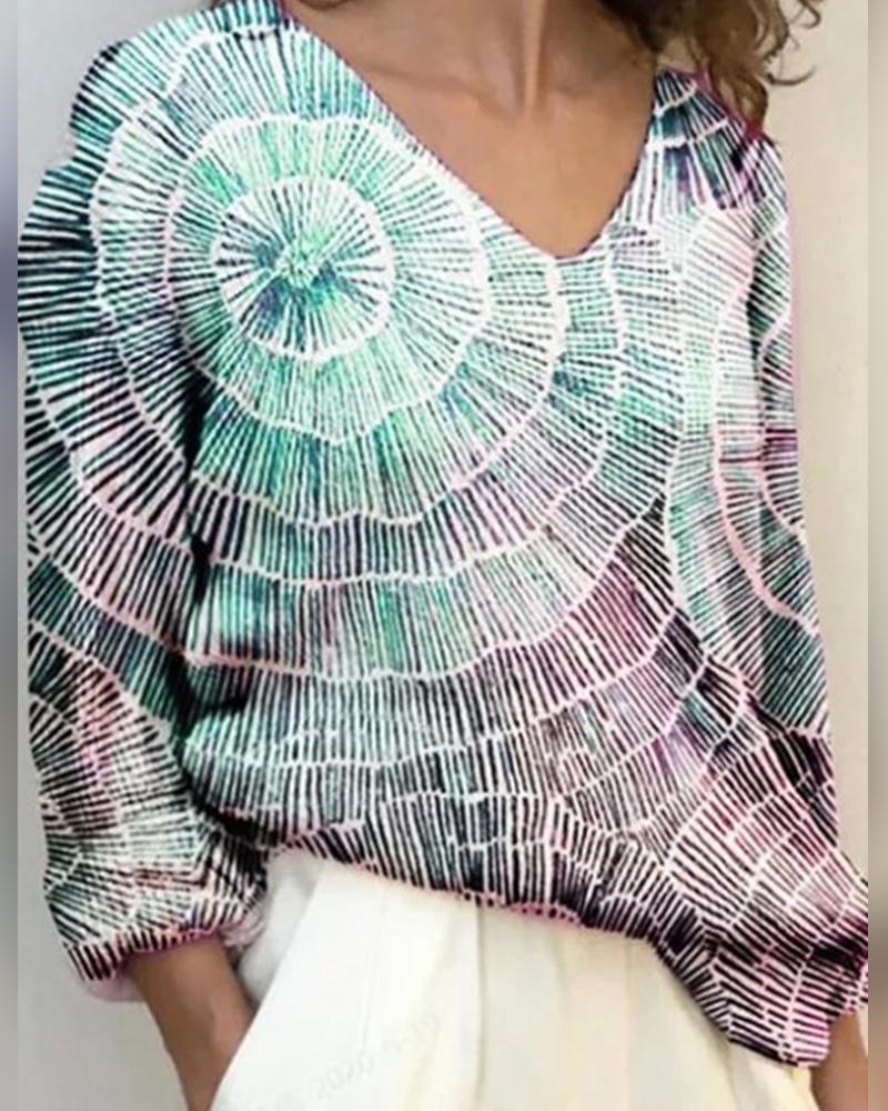

Tie Dye Print Long Sleeve Blouse, Green